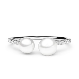 Inel cu perle naturale din argint si cristale zirconiu DiAmanti SK20211R_W-G (Argint 925‰ 1,45 g.)